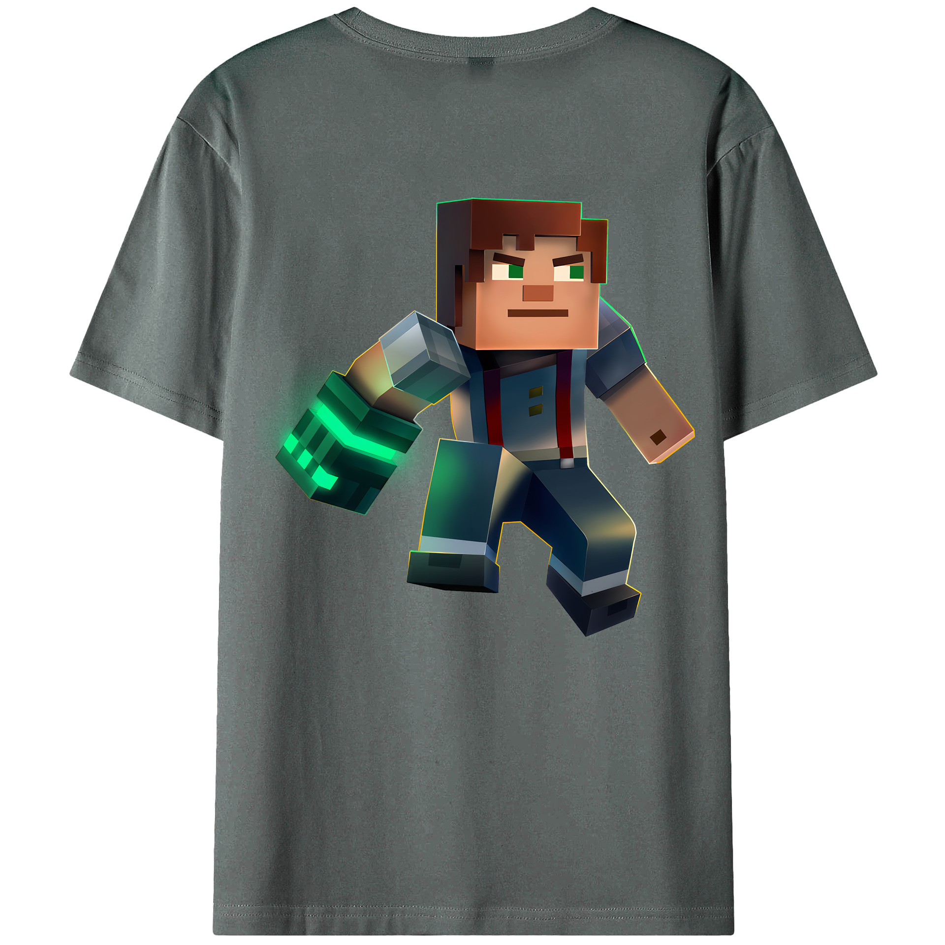 （画像用） マインクラフト ブロックの世界 Minecraft MC Block world 綿100％ メンズ半袖Tシャツ（バックプリント） 通気性